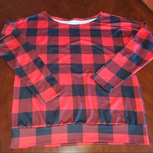 EUC- Plaid, off the shoulder, long sleeve shirt.
